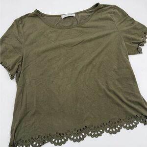 Suede Olive Green Women's Eyelet-Hem Tee